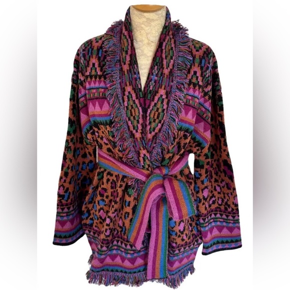 FARM Rio Multicolor Fringe Knit Cardigan - Pink Green Purple Black - Picture 5 of 7